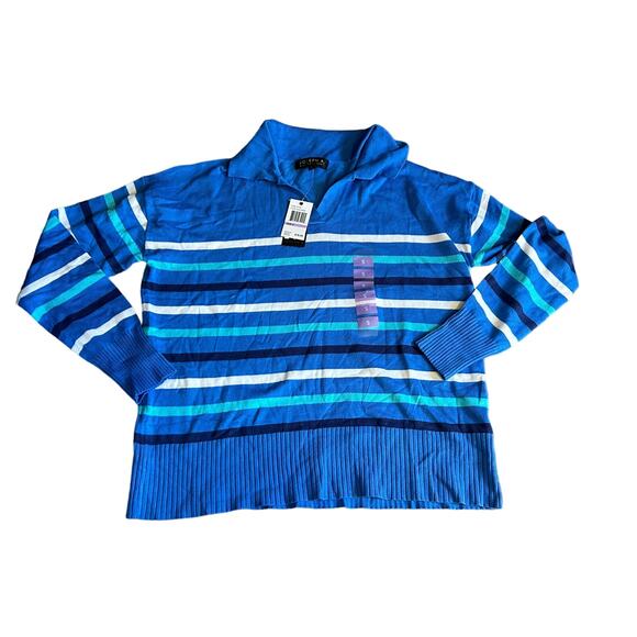 Joseph A Sweaters - Joseph A Blue Stripe Collared Sweater - Size Small